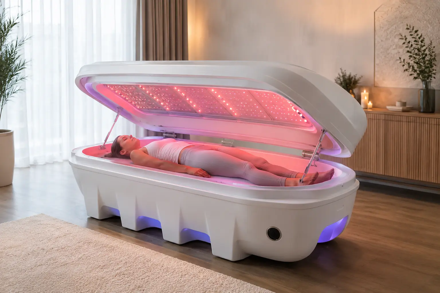 Comfortable wellness recliner prepared for a relaxing session
